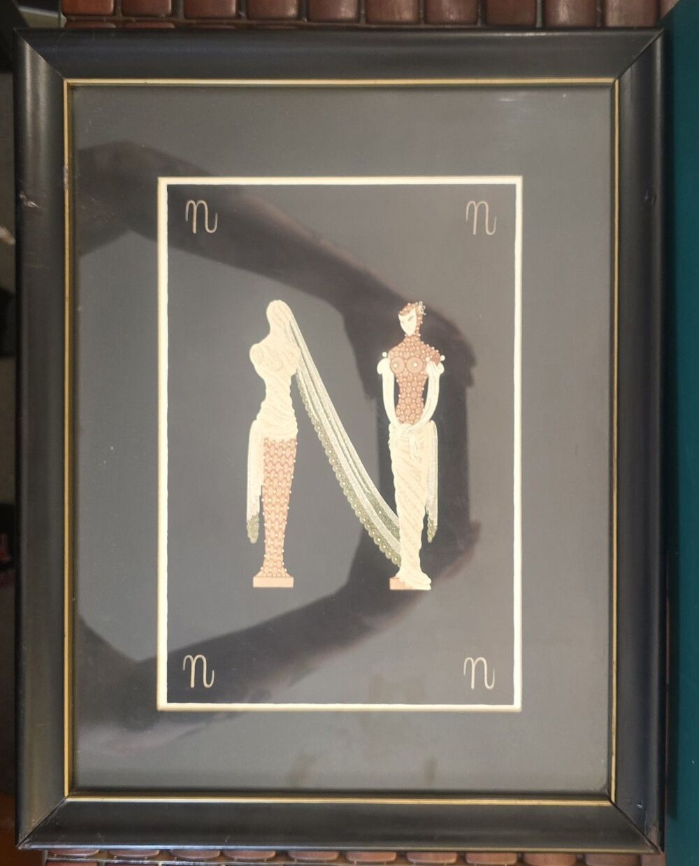Erte "N"  Art Deco Alphabet Letter Framed Print 16.5"x13"